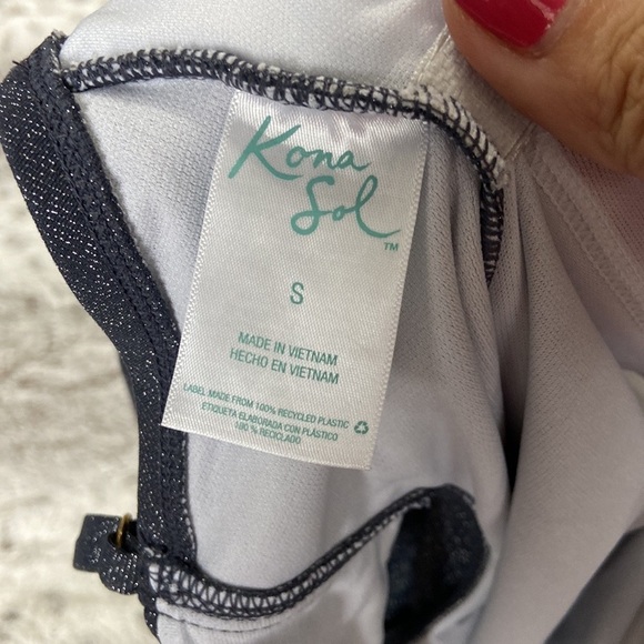 Kona Sol metallic silver black one piece swimsuit small beach pool vacation - Picture 10 of 11